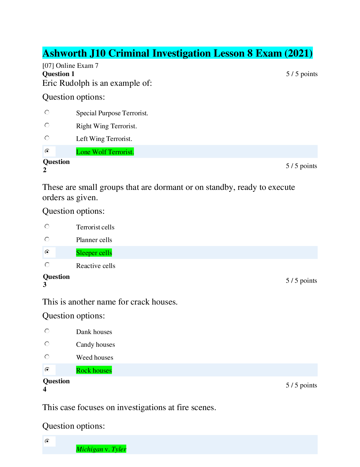 Preview image for Ashworth J10 Criminal Investigation Lesson 8 Exam (2021)